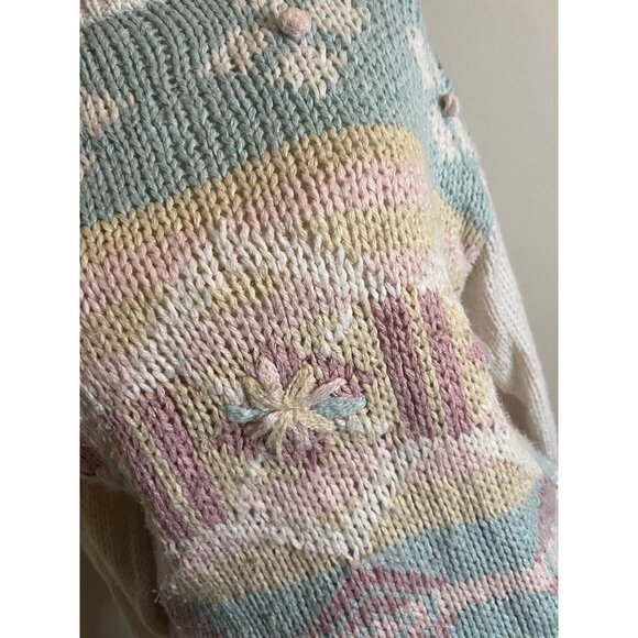 Shenanigans Knitted By Hand Vintage Knit multicolor graphic grandma sweater MED - Picture 3 of 10